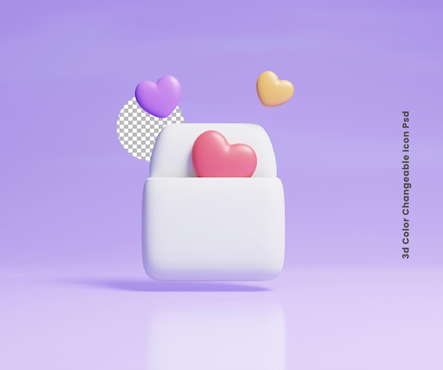 E-mail d'amore 3d inviare icona di concetto o 3d 3d e-mail damore inviare iconica illustrazione