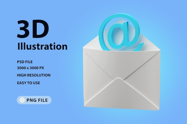PSD e-mail de l'icône de rendu 3d
