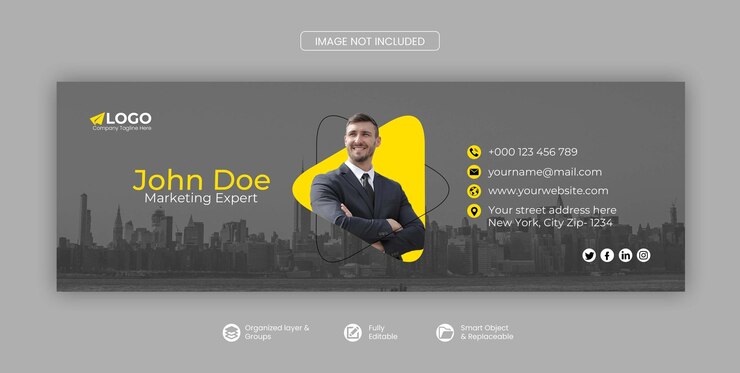 PSD e-mail-signaturvorlage e-mail-fußzeile und persönliches social-media-cover premium psd