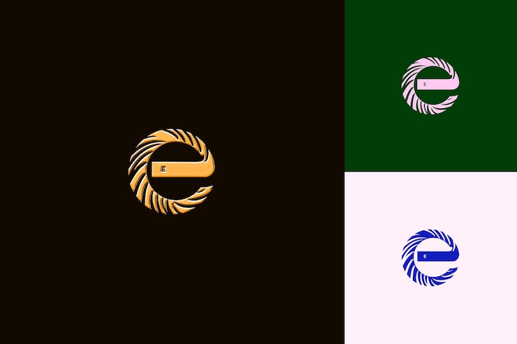 PSD e mit anfangsbuchstabe logo design-stil mit e geformt in eine natur abstrakte vektor-sammlungen