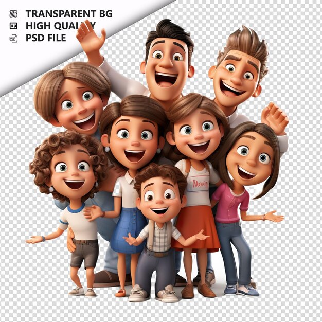 PSD eager latin family 3d-cartoon-stil mit weißem hintergrund