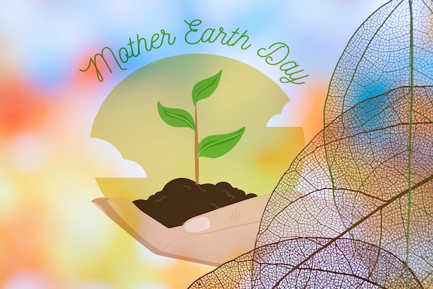 Earth Day Logo mit durchscheinenden Blättern