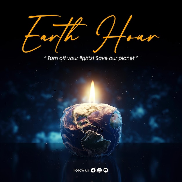 PSD earth hour poster-vorlage mit earth hour-konzept 3d-illustrationselement dieses videos ausgestattet