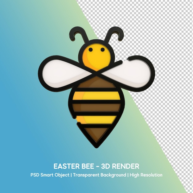 Easter Bee 3D Render - Objeto Inteligente PSD com Fundo Transparente
