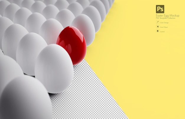 Easter egg concept row of white eggs where one of red stands out isolated