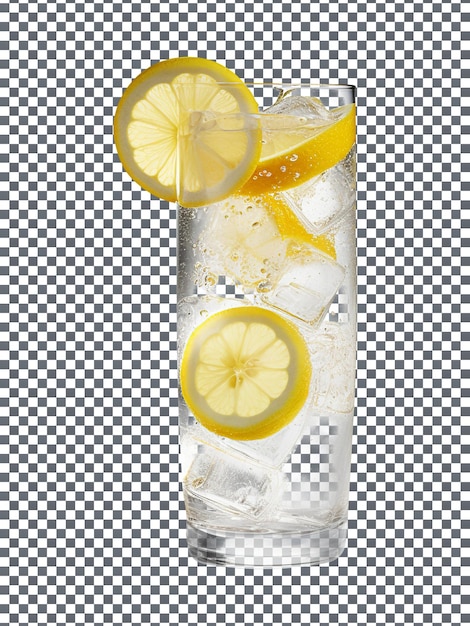 PSD eau infusée avec des tranches de citron et un quartier de citron vert dans un verre sur fond transparent