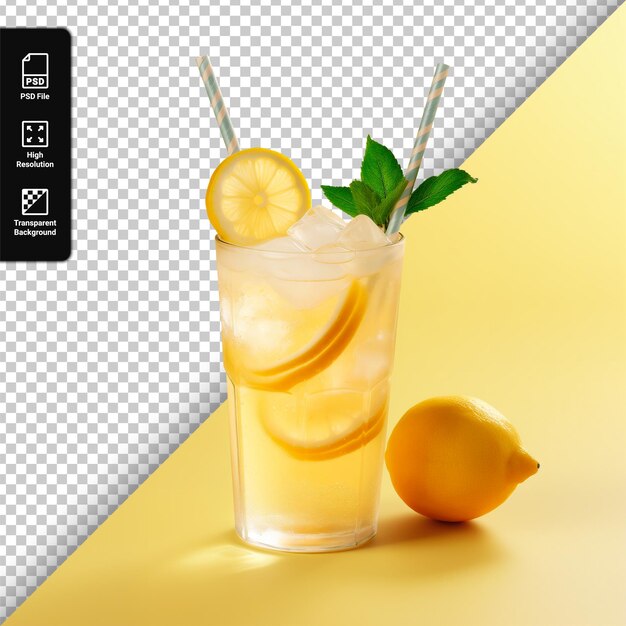 PSD eau psd avec du citron et de la glace isolée sur un fond transparent