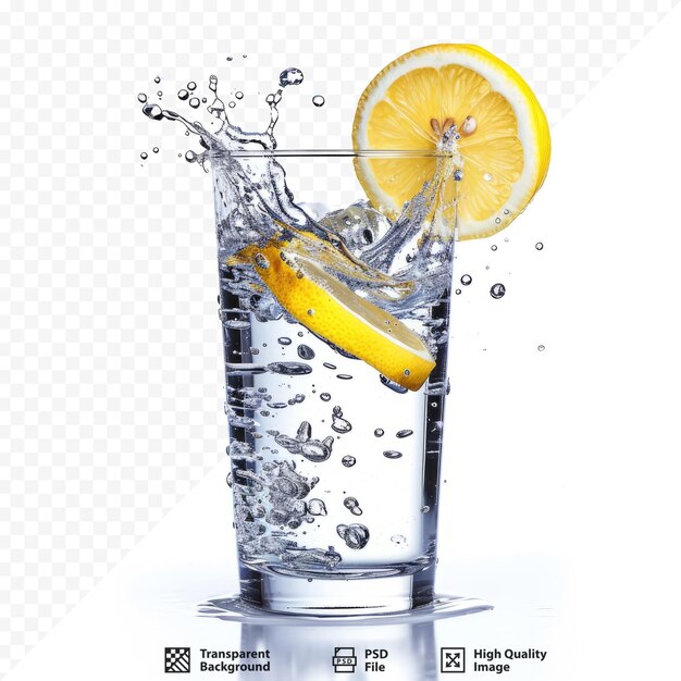 Eau Qui Coule Dans Un Verre Avec Un Segment De Citron