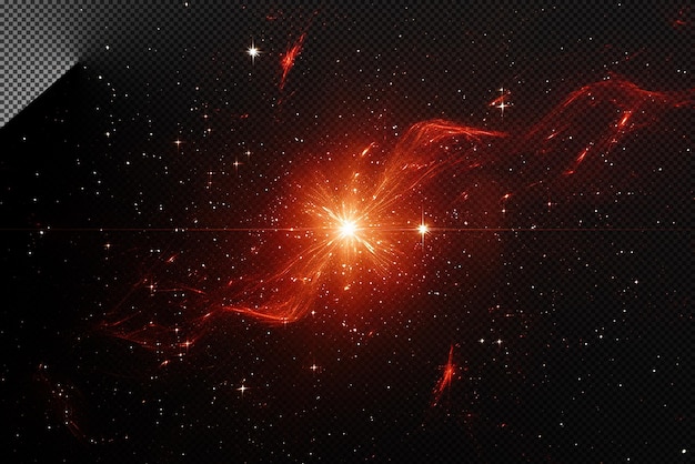 L'éblouissement de la lentille dans le fond de la galaxie spatiale rouge.