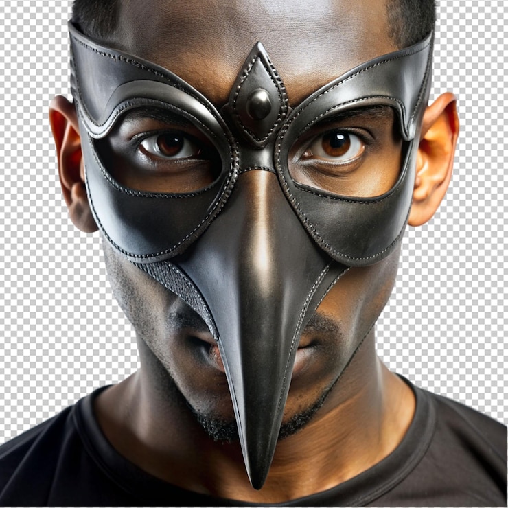 PSD ebony enigma mask a close up of a face isolated on transparent background