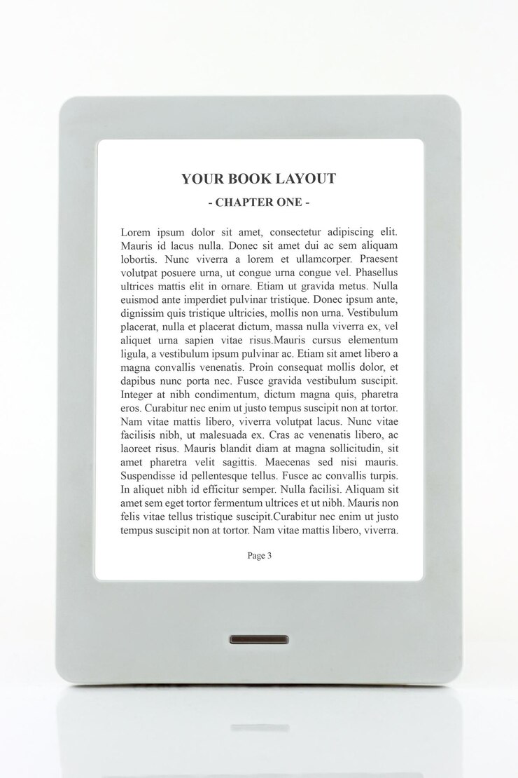 Ebook Reader MockUp con sfondo bianco riflesso