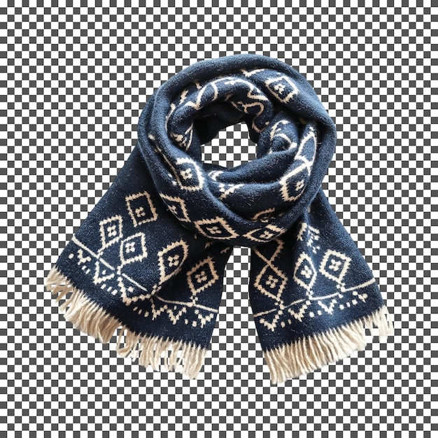 Écharpe en laine avec motif géométrique en bleu marine isolée sur un fond transparent