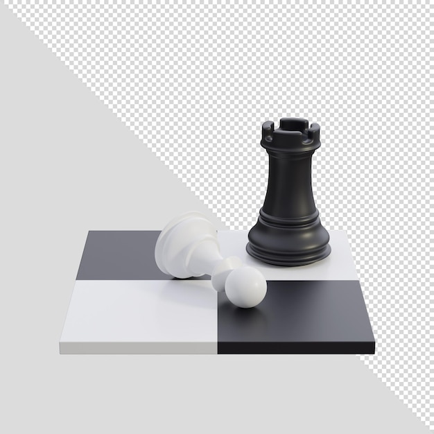 PSD Échecs de rendu 3d mis en place avec des figures pion et tour sur un échiquier