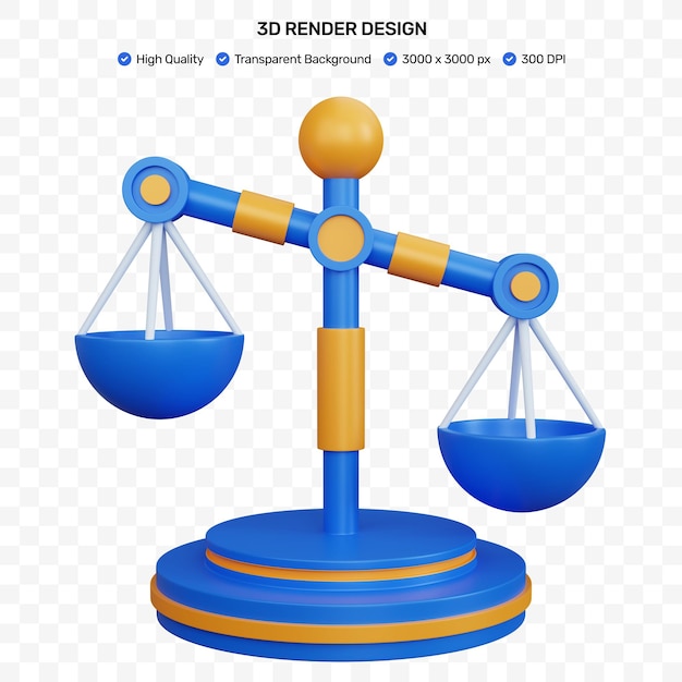 PSD Échelle de balance bleue de rendu 3d avec une inclinaison isolée