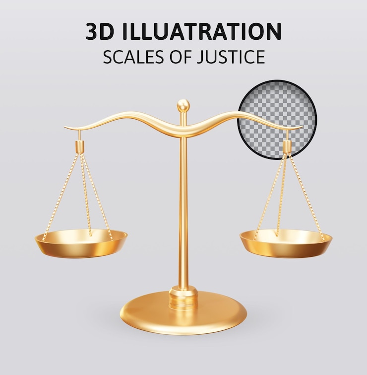 PSD échelles de justice illustration de rendu 3d