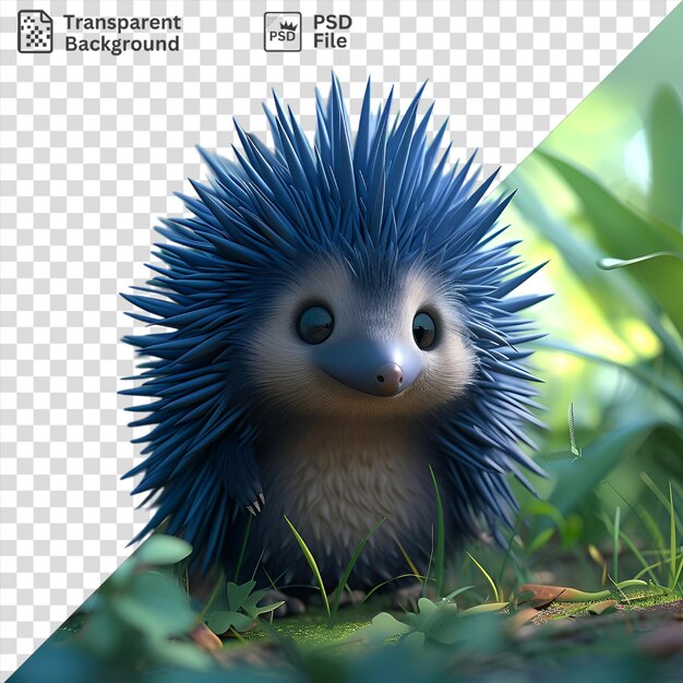 PSD echidna de desenho animado em 3d vagueando na grama