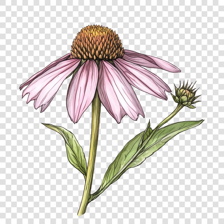 PSD echinacea saboroso concepto de hierbas saludables aislado en un fondo transparente
