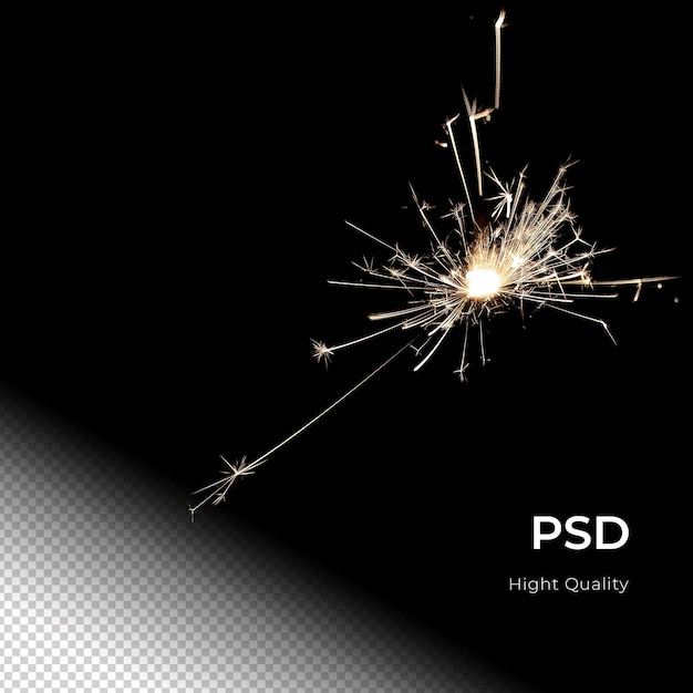 Echt glitzernd brennendes Funkelfeuerwerk auf durchsichtigem Hintergrund