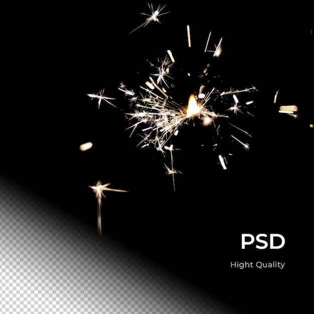Echt glitzernd brennendes Funkelfeuerwerk auf durchsichtigem Hintergrund