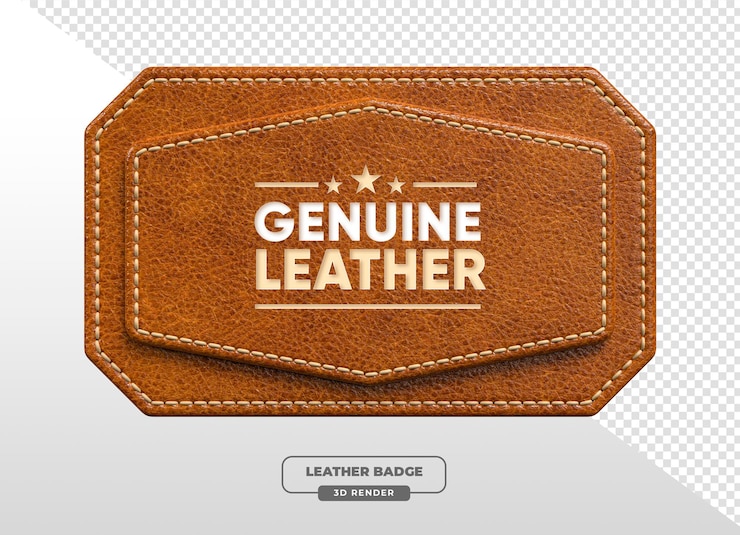 PSD echtes leder abzeichen premium-qualität und vintage-stil 3d-rendering