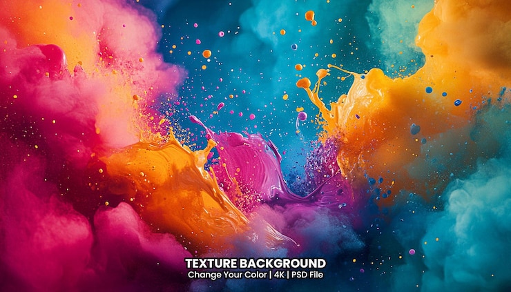 PSD une éclaboussure d'encre multicolore sur un fond de texture
