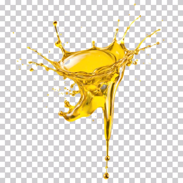 Une éclaboussure d'huile jaune liquide sur un fond transparent