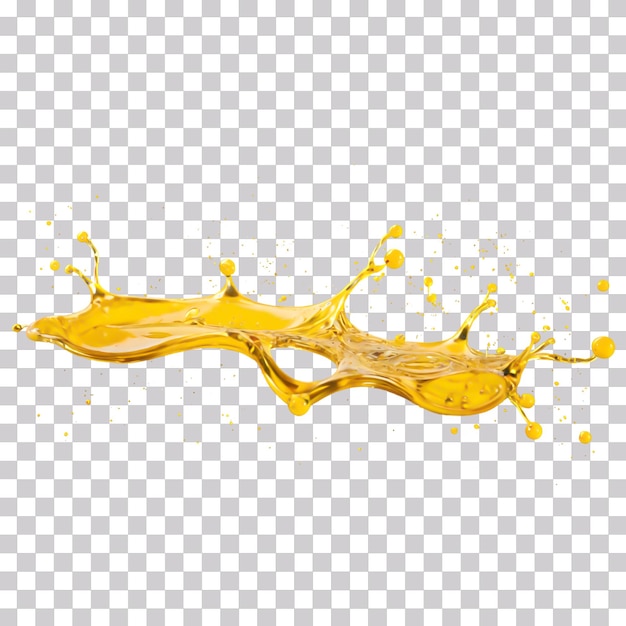 Une éclaboussure d'huile jaune liquide sur un fond transparent