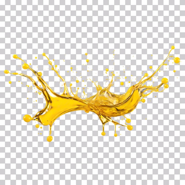 Une éclaboussure d'huile jaune liquide sur un fond transparent