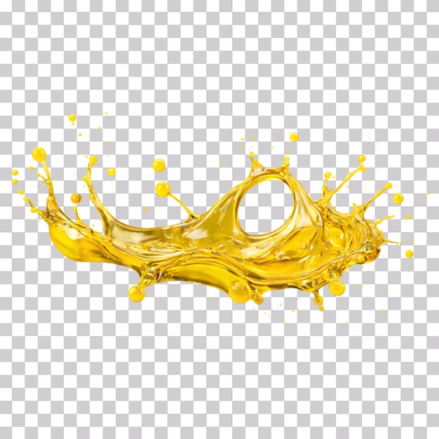 Une éclaboussure d'huile jaune liquide sur un fond transparent