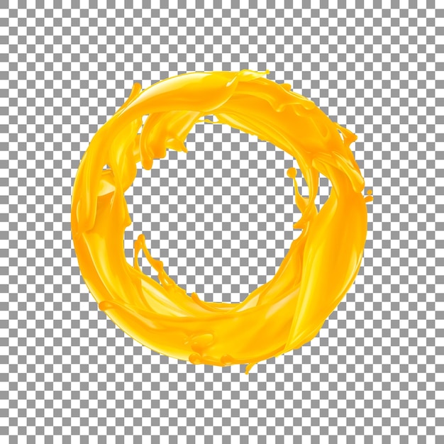 Éclaboussure de jus d'orange cercle jaune isolé sur fond transparent