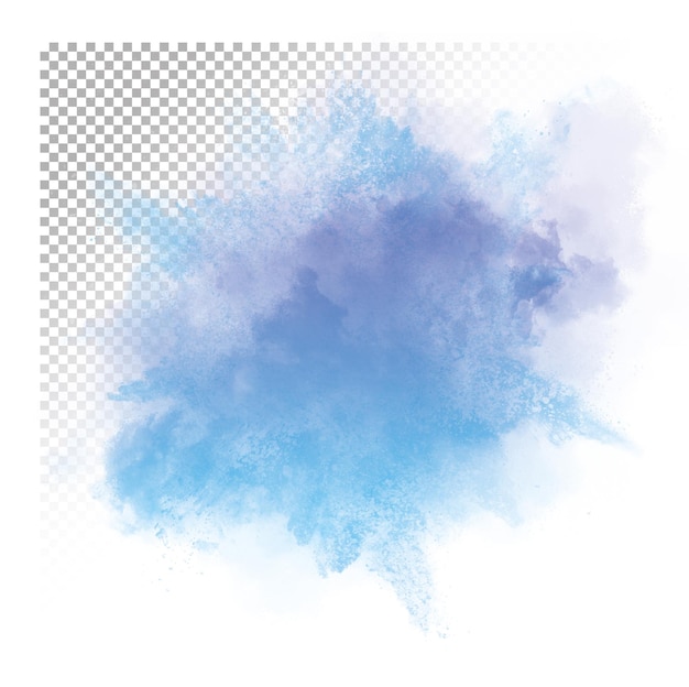 PSD une éclaboussure de peinture aquarelle bleue et violette avec un fond transparent