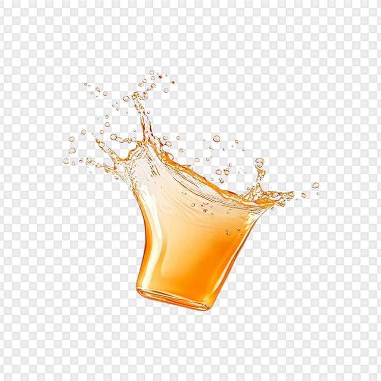 PSD une éclaboussure rafraîchissante de jus d'orange isolée sur un fond transparent