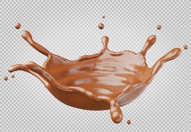 Éclaboussures de chocolat rendu 3d isolé avec un tracé de détourage