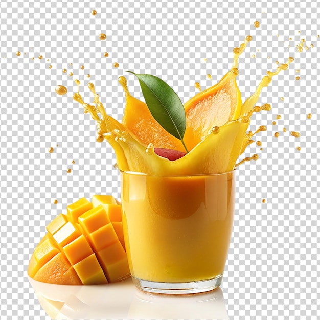 PSD des éclaboussures de jus de mangue isolées sur un fond transparent