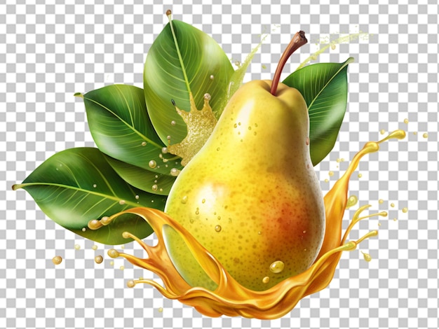 des éclaboussures de jus de poire sur fond blanc