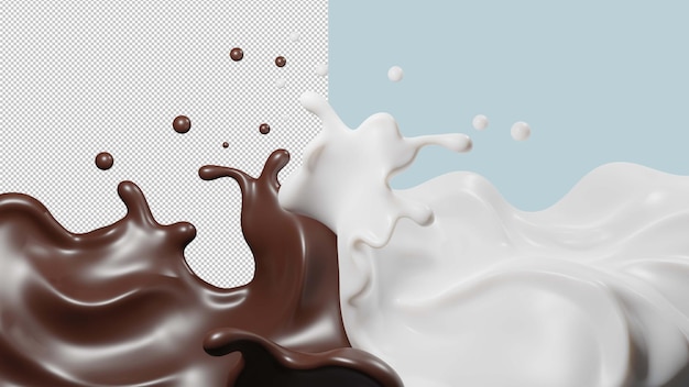 Éclaboussures De Lait Et De Chocolat Isolées Sur Fond Psd Premium