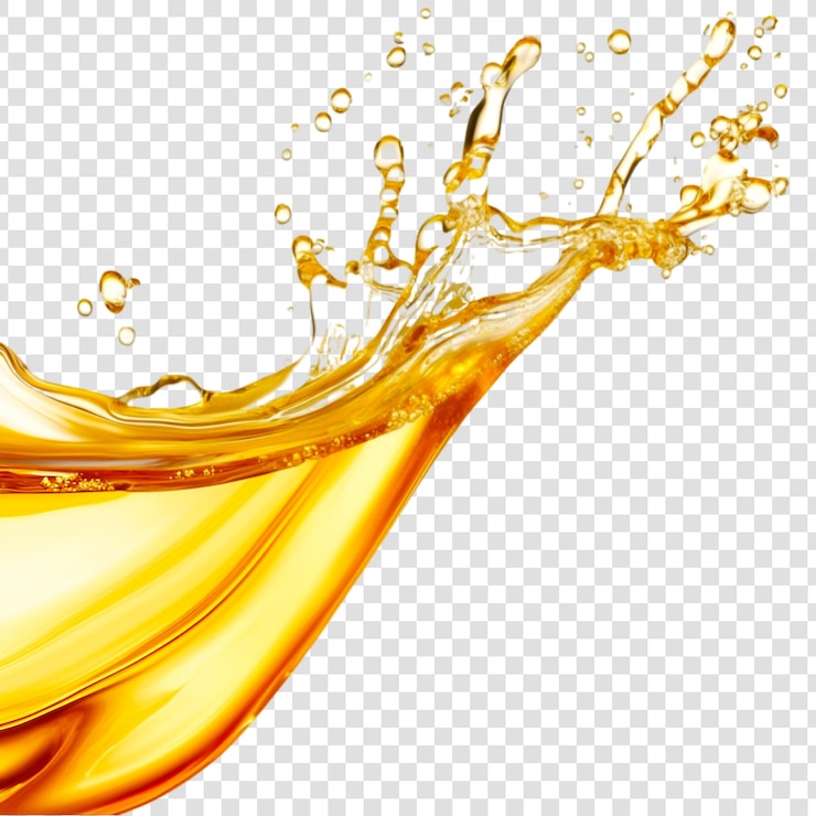 PSD des éclaboussures de liquide doré isolées sur un fond transparent
