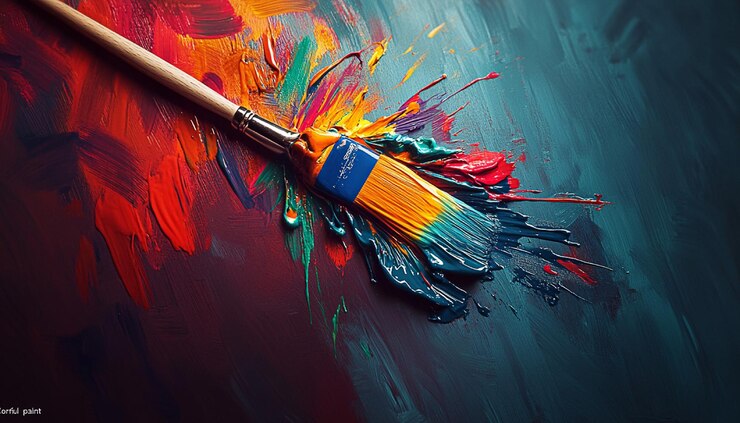 PSD des éclaboussures de peinture colorée avec un pinceau sur un fond texturé dans des teintes vives