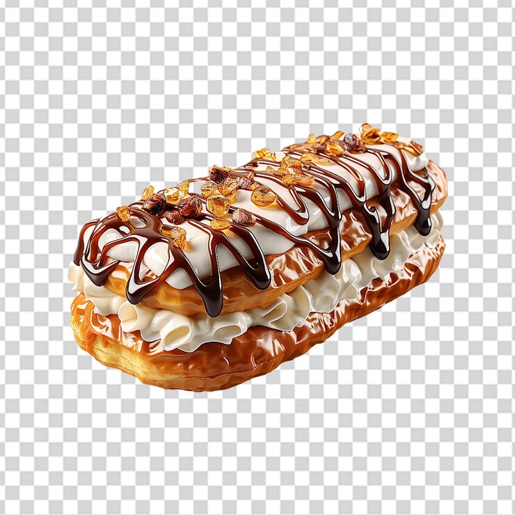 PSD eclair de postre fresco francés con fondo transparente aislado de caramelo