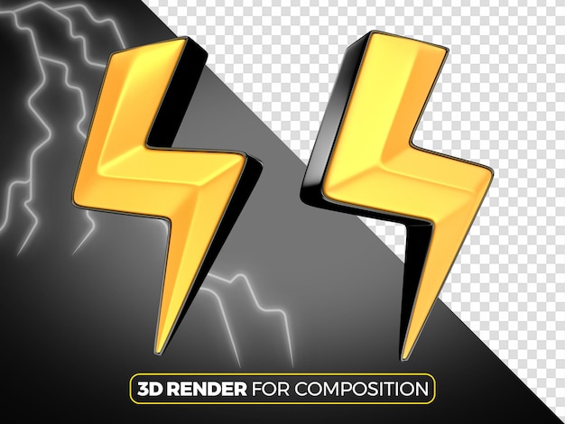 L'éclair en rendu 3D en noir et jaune