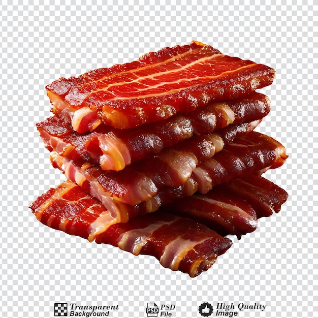 PSD des éclats de bacon cuits isolés sur un fond transparent