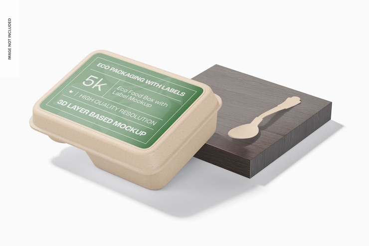 PSD eco food box con etichetta mockup, appoggiata