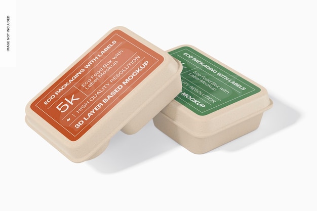 Eco Food Boxes mit Label Mockup, gelehnt