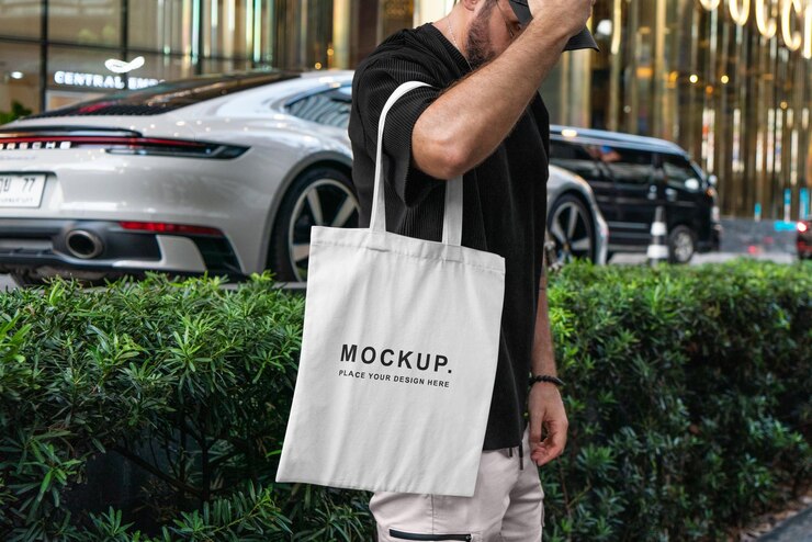 PSD eco tote bag mockup urban style