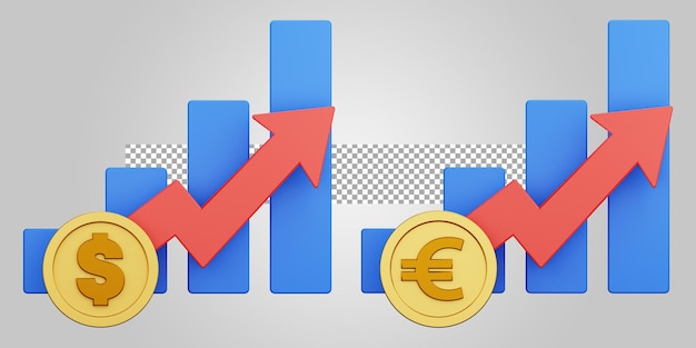 Economia de moeda de crescimento na ilustração 3D de fundo transparente