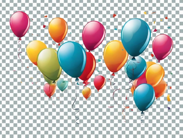 PSD ecorative mehrfarbige ballons glückwunsch-geburtstagskarte auf durchsichtigem hintergrund