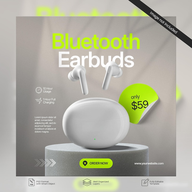PSD des écouteurs bluetooth modèle de message sur les médias sociaux design minimaliste 01