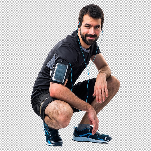 écouteurs de musique de fitness athlète mince