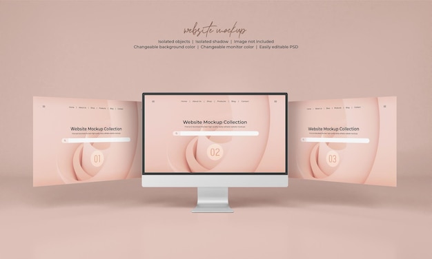 Ecrã de monitor de desktop com modelo de apresentação do site isolado