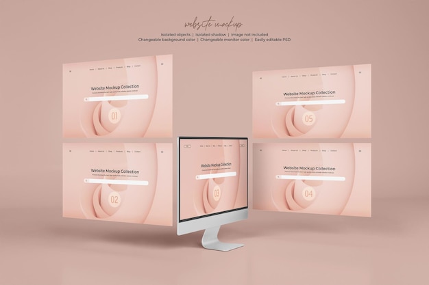Ecrã de monitor de desktop com modelo de apresentação do site isolado